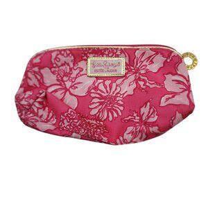 Estee Lauder Pink Floral Zipper Cosmetic Pouch Small Travel Makeup Bag